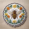 Honey Bee Wildflower Wreath Folk Art Iron On Embroidered Patch — Iron-on patch
