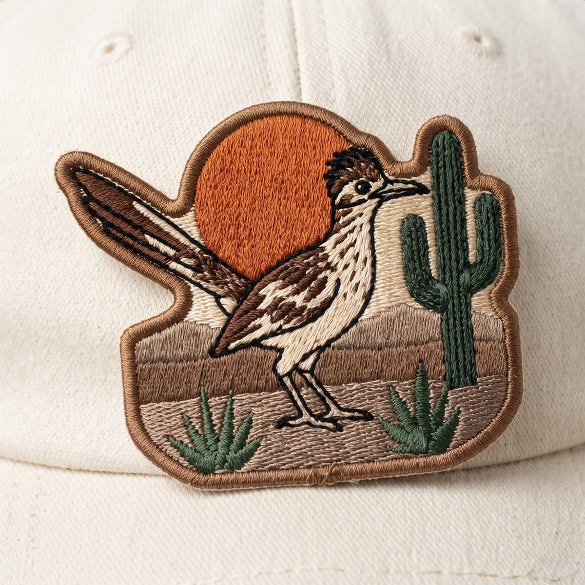Desert Roadrunner Cactus Sunset Southwest Iron On Embroidered Patch — Iron-on patch