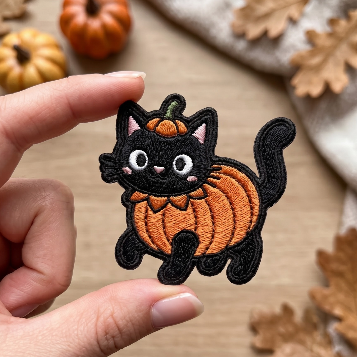 Halloween Black Cat Pumpkin Costume Kawaii Iron On Embroidered Patch — Iron-on patch