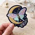 Celestial Moth Crescent Moon Stars Botanical Iron On Embroidered Patch — Iron-on patch
