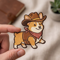 Cowboy Corgi Dog Western Hat Bandana Iron On Embroidered Patch — Iron-on patch