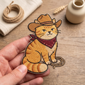 Orange Tabby Cat Cowboy Hat Bandana Lasso Western Iron On Embroidered Patch — Iron-on patch