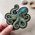Octopus Tentacles Swirl Gold Teal Baroque Iron On Embroidered Patch — Iron-on patch