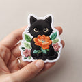 Black Cat Holding Floral Bouquet Kawaii Iron On Embroidered Patch — Iron-on patch