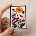 Botanical Poppy Wildflower Bouquet Floral Rectangle Iron On Embroidered Patch — Iron-on patch