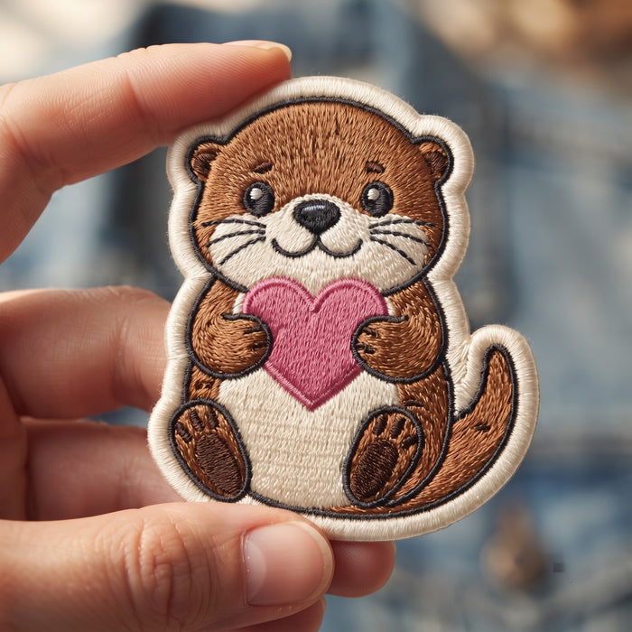 Cute Otter Holding Heart Valentine Love Iron On Embroidered Patch