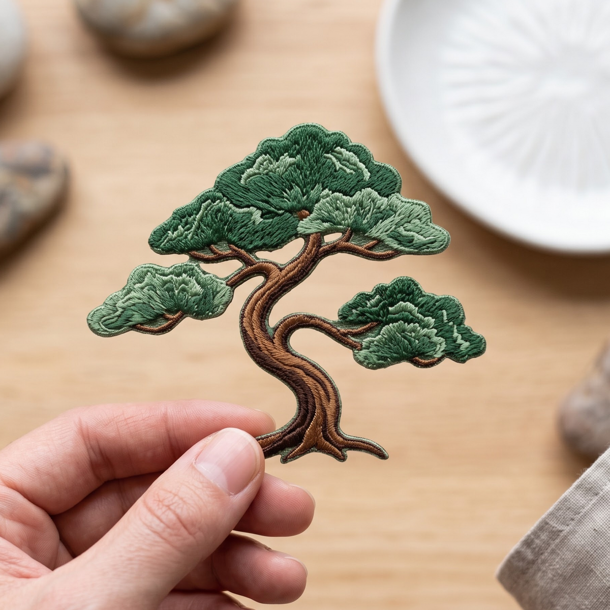 Bonsai Tree Japanese Pine Zen Garden Iron On Embroidered Patch — Iron-on patch