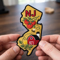 New Jersey State Shape Tomato Barn Bee Garden Iron On Embroidered Patch — Iron-on patch