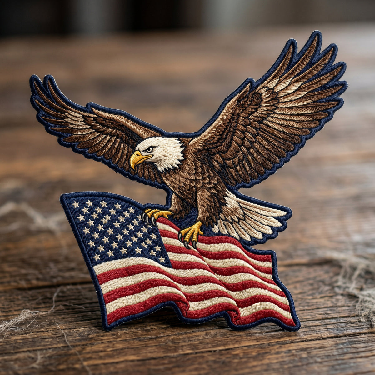 Bald Eagle American Flag Iron On Embroidered Patch — Iron-on patch