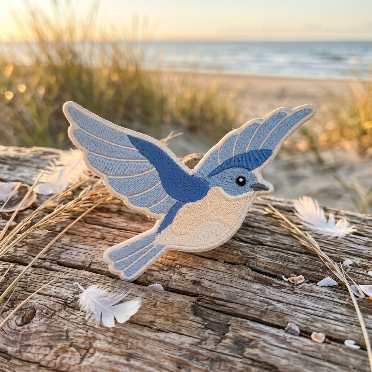 Flying Bluebird Wings Spread Nature Bird Lover Iron On Embroidered Patch — Iron-on patch