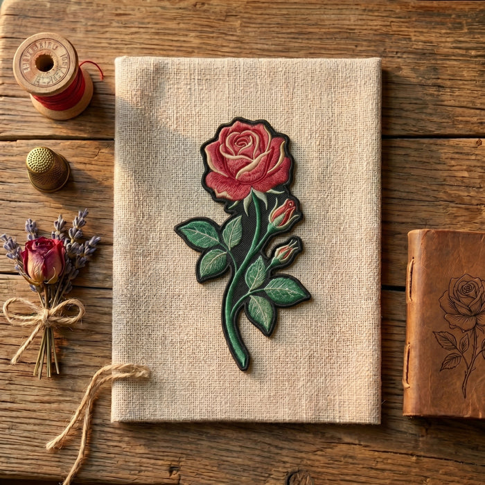 Red Rose Birth Flower Iron On Embroidered Patch