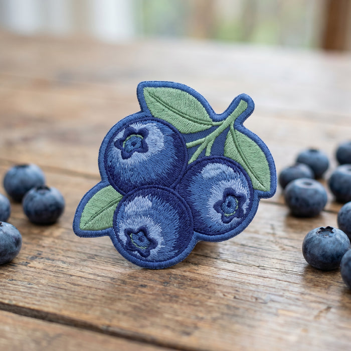 Blueberry Cluster Branch Leaves Iron On Embroidered Patch