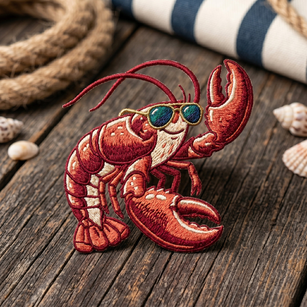Cool Lobster Sunglasses Nautical Iron On Embroidered Patch — Iron-on patch