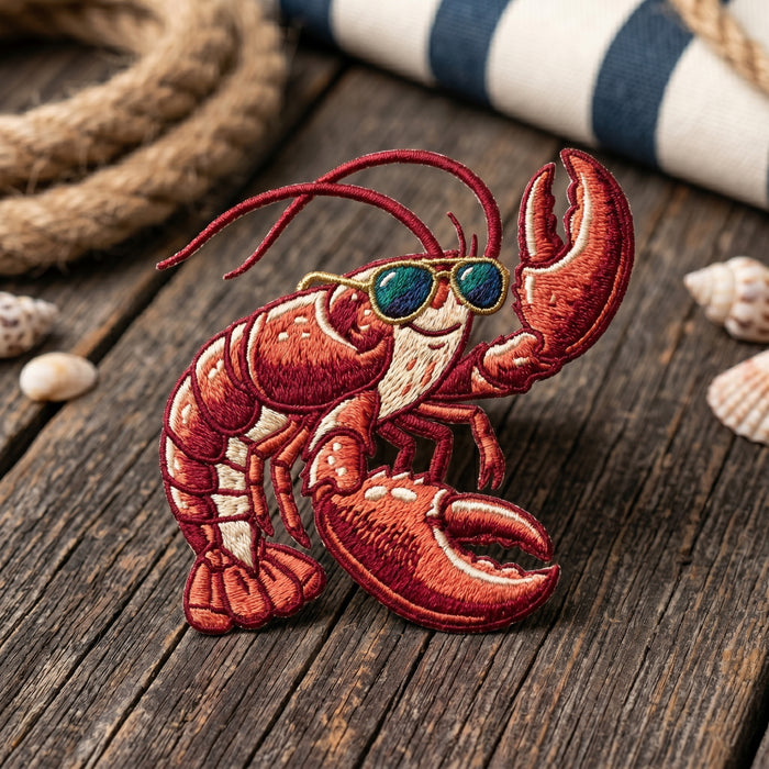 Cool Lobster Sunglasses Nautical Iron On Embroidered Patch