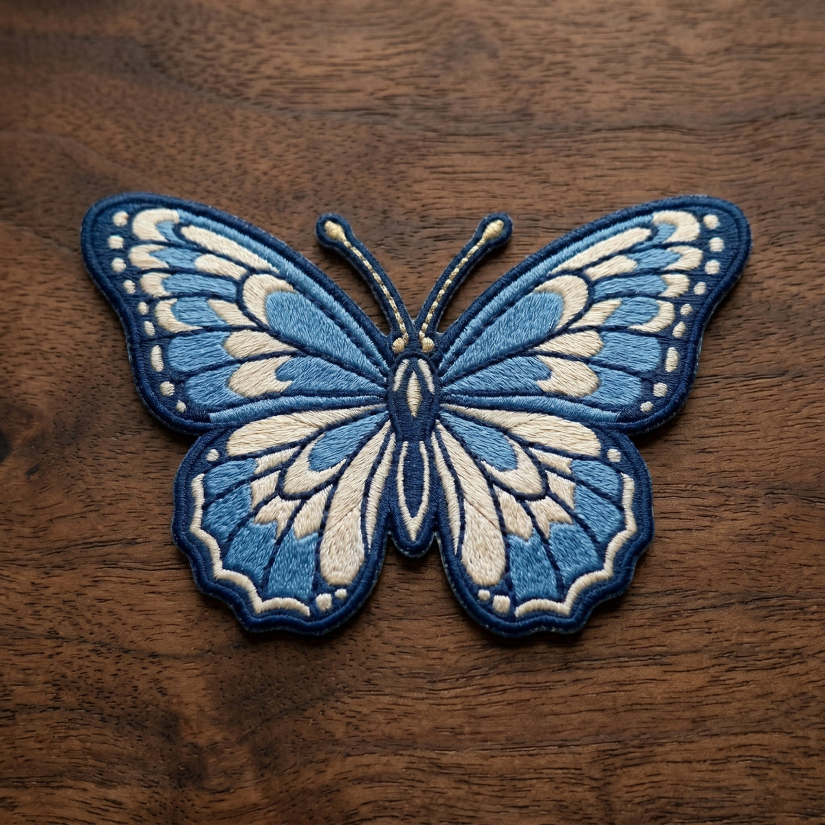 Blue Butterfly Detailed Wings Iron On Embroidered Patch — Iron-on patch