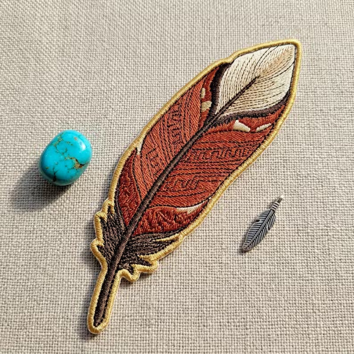 Boho Native Feather Aztec Pattern Iron On Embroidered Patch