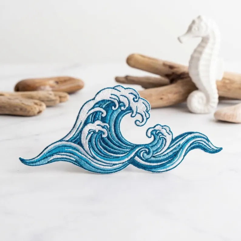 Ocean Wave Japanese Style Iron On Embroidered Patch — Iron-on patch