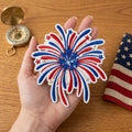 4th of July Fireworks Stars Red White Blue Iron On Embroidered Patch — Iron-on patch