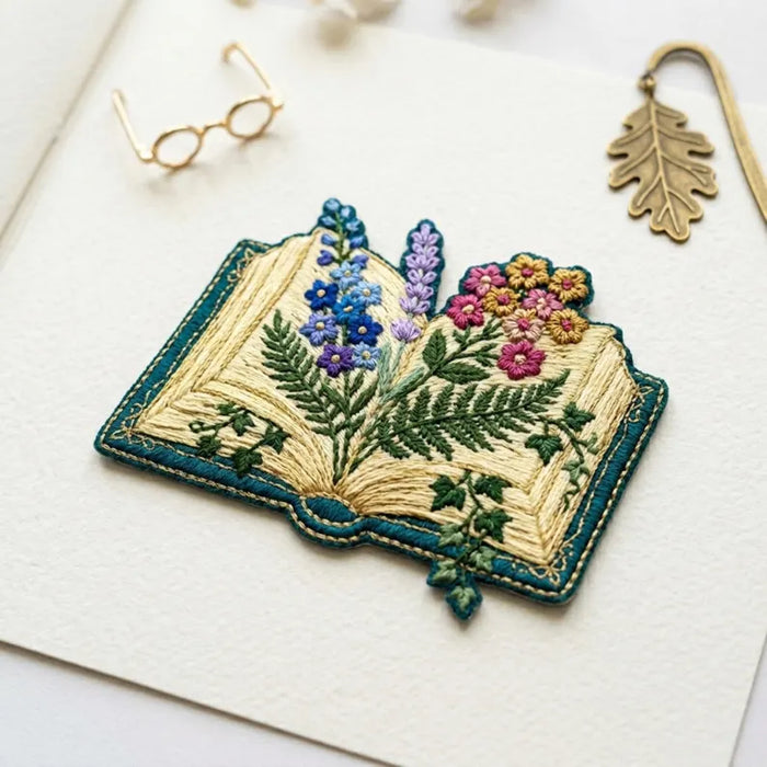 Botanical Book Wildflowers Fern Floral Garden Lover Iron On Embroidered Patch