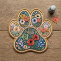 Floral Paw Print Botanical Garden Dog Cat Iron On Embroidered Patch — Iron-on patch