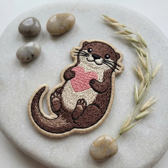 Cute Otter Holding Heart Love Iron On Embroidered Patch