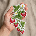 Strawberry Vine Botanical Flowers Iron On Embroidered Patch — Iron-on patch