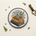 Stacked Books Wildflowers Botanical Garden Floral Iron On Embroidered Patch — Iron-on patch