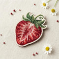 Strawberry Botanical Thread Painting Iron On Embroidered Patch — Iron-on patch