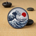 Great Wave Mount Fuji Red Sun Japanese Art Iron On Embroidered Patch — Iron-on patch