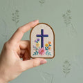 Floral Cross Faith Wildflowers Arch Iron On Embroidered Patch — Iron-on patch