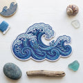 Ocean Waves Sea Turtle Anchor Nautical Iron On Embroidered Patch — Iron-on patch