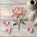 Peony Flower Botanical Stem Leaves Iron On Embroidered Patch — Iron-on patch