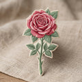 Rose Flower Stem Leaves Botanical Iron On Embroidered Patch — Iron-on patch
