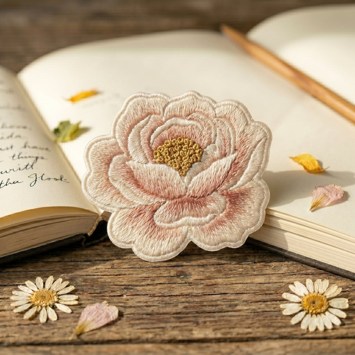 Blush Pink Peony Flower Iron On Embroidered Patch — Iron-on patch