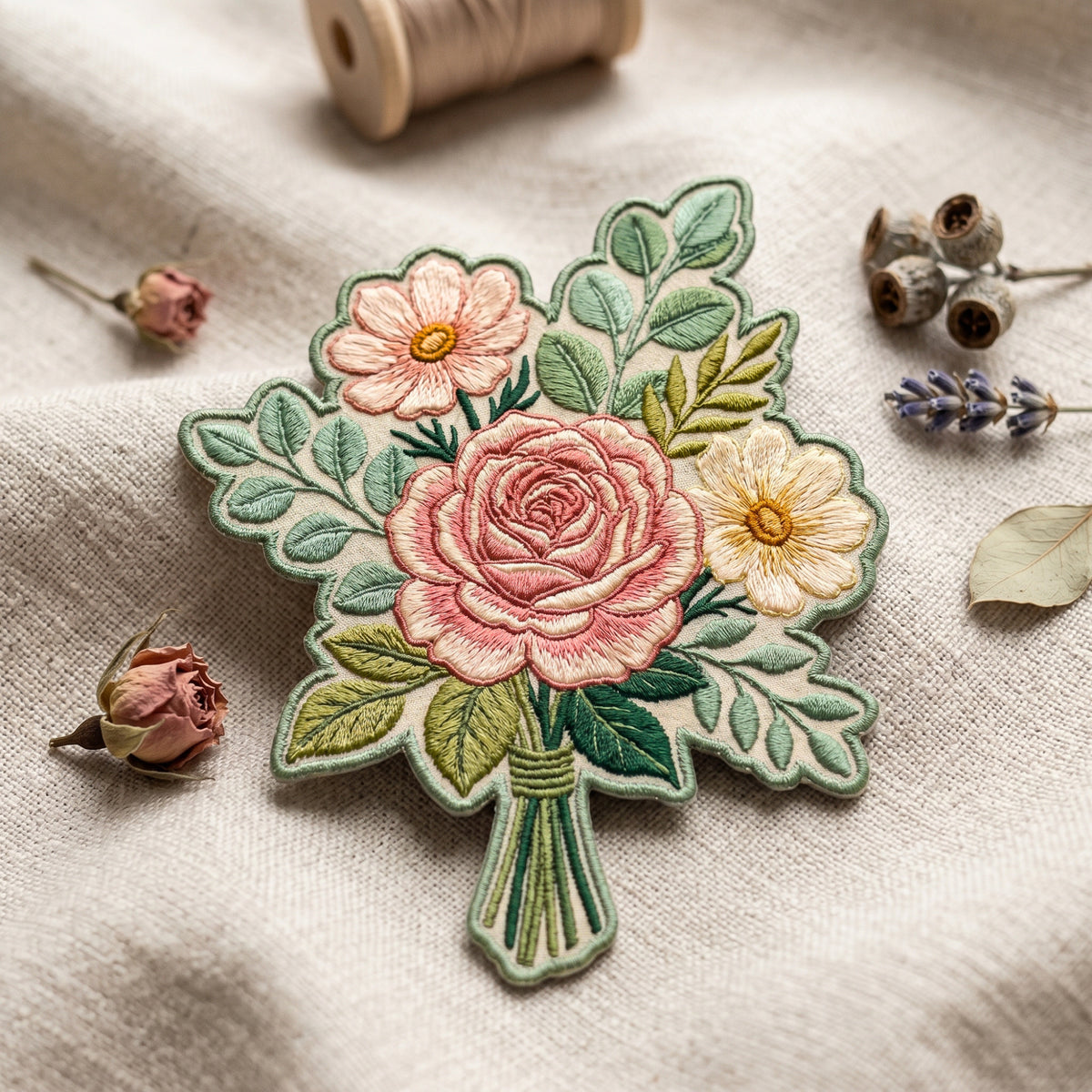 Wildflower Bouquet Rose Daisy Floral Iron On Embroidered Patch — Iron-on patch