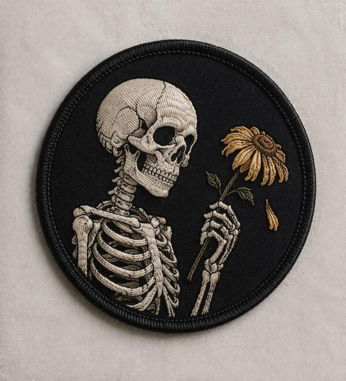 Skeleton Holding Sunflower Gothic Floral Iron On Embroidered Patch