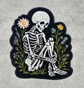 Skeleton Wildflower Botanical Sitting Floral Garden Iron On Embroidered Patch — Iron-on patch