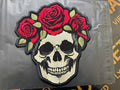 Skull with Red Roses Floral Crown Gothic Iron On Embroidered Patch — Iron-on patch