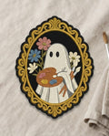 Halloween Artist Ghost Floral Vintage Frame Iron On Embroidered Patch — Iron-on patch
