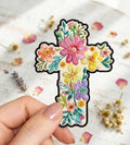 Floral Cross Faith Christian Wildflowers Colorful Blooms Iron On Embroidered Patch — Iron-on patch