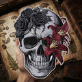 Skull Black Roses Red Lily Floral Gothic Dark Botanical Iron On Embroidered Patch — Iron-on patch