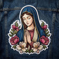 Virgin Mary Praying Floral Blessed Mother Religious Iron On Embroidered Patch — Iron-on patch