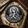 Virgin Mary Praying Roses Rosary Religious Floral Circle Iron On Embroidered Patch — Iron-on patch