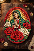 Virgin Mary Roses Faith Iron On Embroidered Patch — Iron-on patch