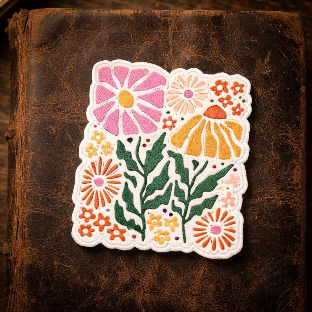 Wildflower Bouquet Retro Floral Garden Botanical Daisy Iron On Embroidered Patch — Iron-on patch