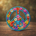 Floral Peace Sign Colorful Wildflower Hippie Iron On Embroidered Patch — Iron-on patch