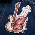 Butterfly Guitar Floral Music Notes Iron On Embroidered Patch — Iron-on patch