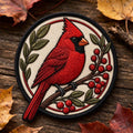 Cardinal Bird Winter Berries Branch Nature Wildlife Iron On Embroidered Patch — Iron-on patch