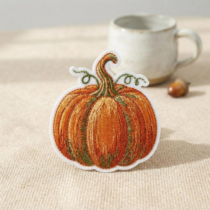 Fall Autumn Pumpkin Detailed Botanical Iron On Embroidered Patch