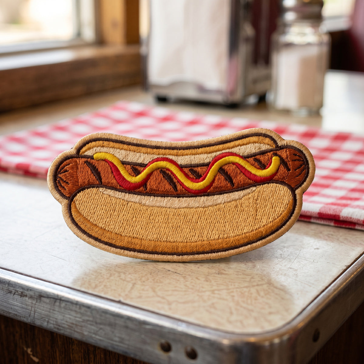 Hot Dog Ketchup Mustard Grilled Sausage Bun Iron On Embroidered Patch — Iron-on patch